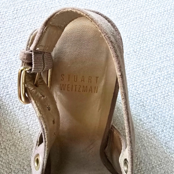 STUART WEITZMAN Suede Cork Wedges Slingbacks Grommet Lasercut Sandals 8.5 - Picture 6 of 8